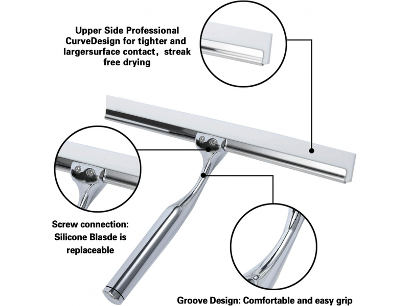  Grattoir à vitres en acier inoxydable argenté, 1 pièce, pour nettoyage de vitres de douche et miroirs de salle de bain  - Conforama C