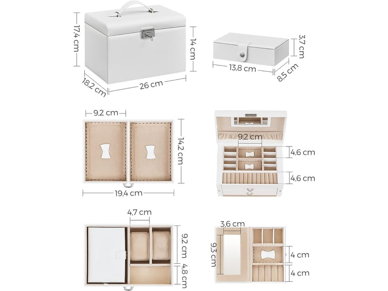  Boîte à bijoux et trousse de maquillage blanche avec miroir et mini étui de voyage  - Conforama E