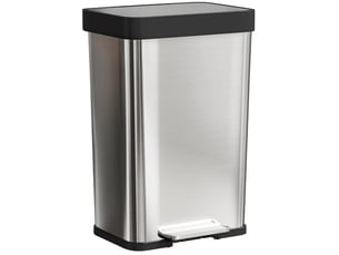Poubelle 60 l avec pédale en acier inoxydable, couvercle se fermant doucement, argent