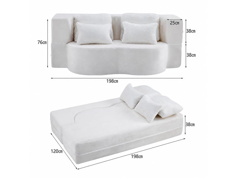  Canapé convertible modulable en mousse pliable  - coussin amovible, tissu peluche blanc  - Conforama E