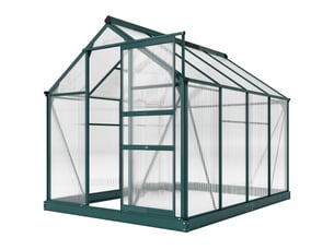 Serre avec fenêtre de toit, porte coulissante, transparente, polycarbonate et aluminium, 190 x 252 x 201 cm
