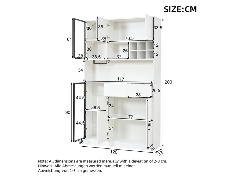 Vitrine haute tcqpz 120 x 33 x 200 cm 6 portes 2 tiroirs led usb blanche - Conforama C