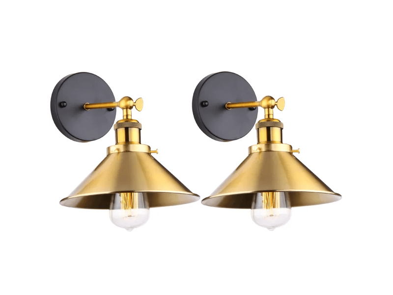  Lot de 2 appliques murales industrielles style métal rétro – rotation 180°, ø22 cm, or  - Conforama A