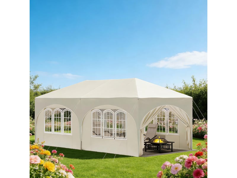 Gazebo pliable 3x6 m avec 6 parois, hauteur réglable, protection uv, sac de transport - Conforama E