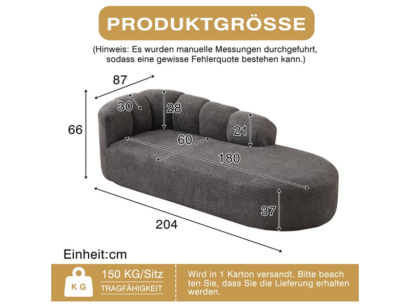  Canapé méridienne, chaise longue, en chenille, gris foncé, dossier inclinable, sans accoudoirs, design moderne, chambre, pour salon  - Conforama C