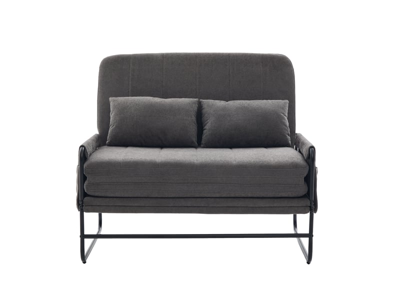  Canapé convertible 2 places 104*85*92cm en chenille et métal avec poches latérales gris chicfurn  - Conforama A