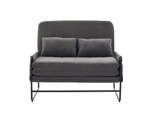 Canapé convertible 2 places 104*85*92cm en chenille et métal avec poches latérales gris chicfurn