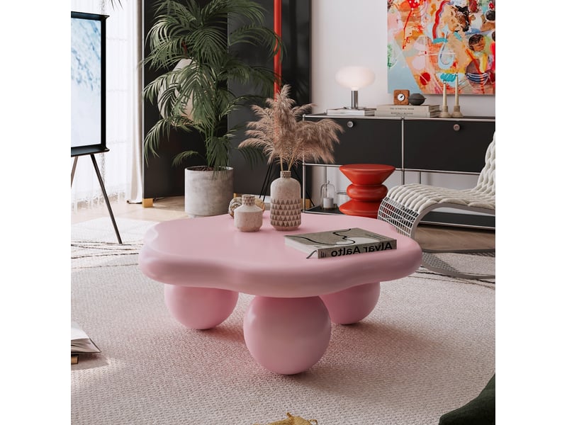 Table basse nuage 79x79x31 cm en mdf et métal rose - Conforama D