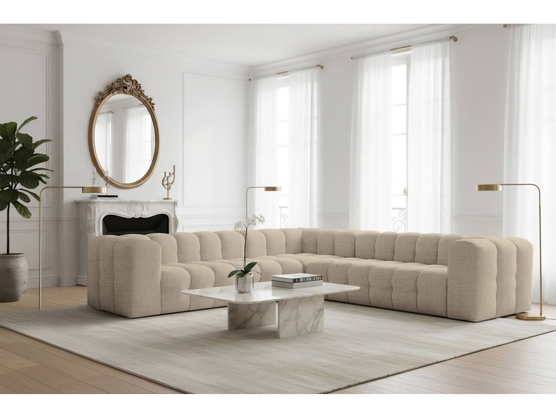 Canapé d'angle réversible miloe 6 places avec accoudoirs en tissu - beige MILOE - Conforama B
