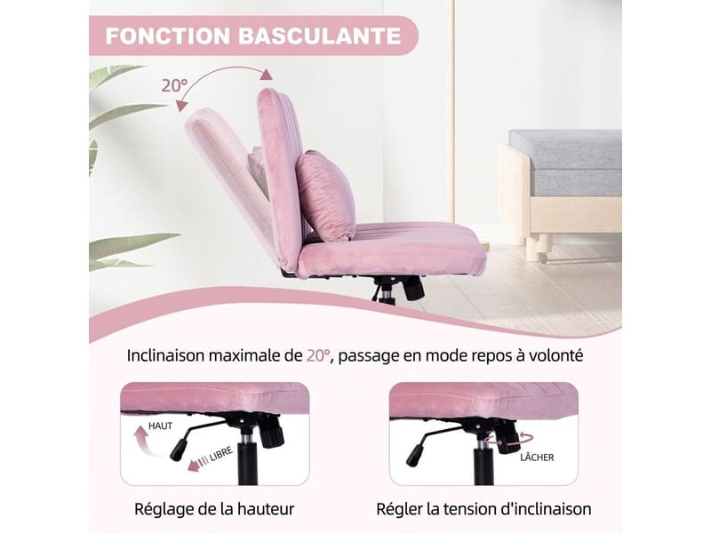  Chaise de bureau pivotante en tissu réglable en hauteur sans accoudoirs à roulettes silencieuses  - Conforama D