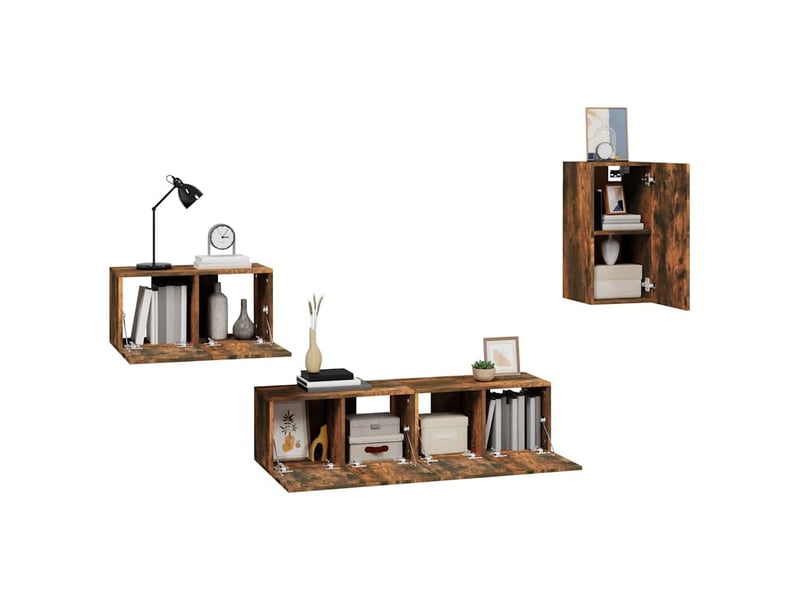  Ensemble de meubles tv 4 pcs chêne fumé bois d'ingénierie shl32233  - Conforama D
