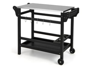 Table roulante de barbecue 105 x 54 x 85 cm avec rangement pratique et roues bidirectionnelles style moderne en acier inoxydable noir 20_0014109