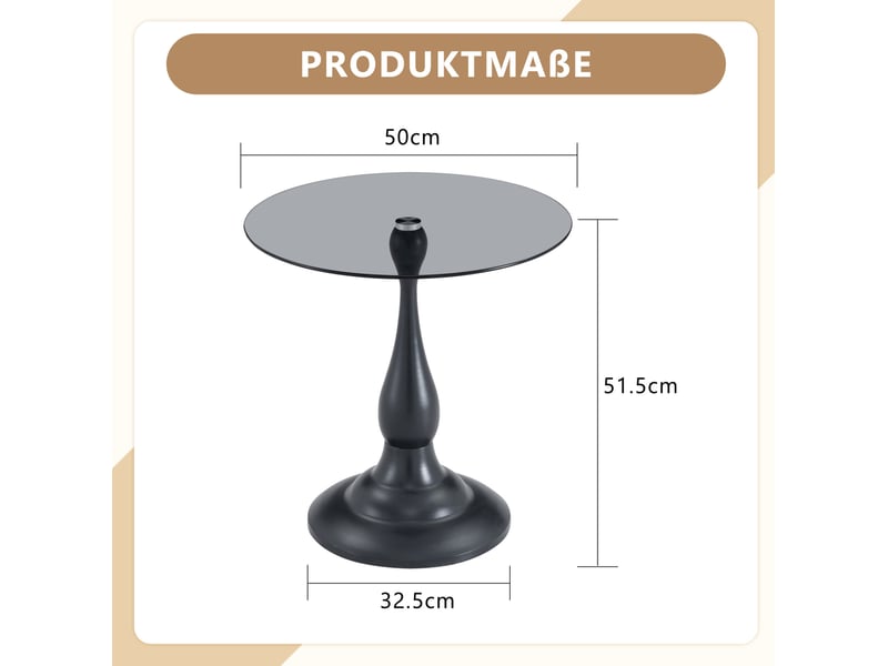  Table d'appoint ronde en verre trempé 50 cm, pied métal noir, hauteur 51,5 cm  - Conforama C