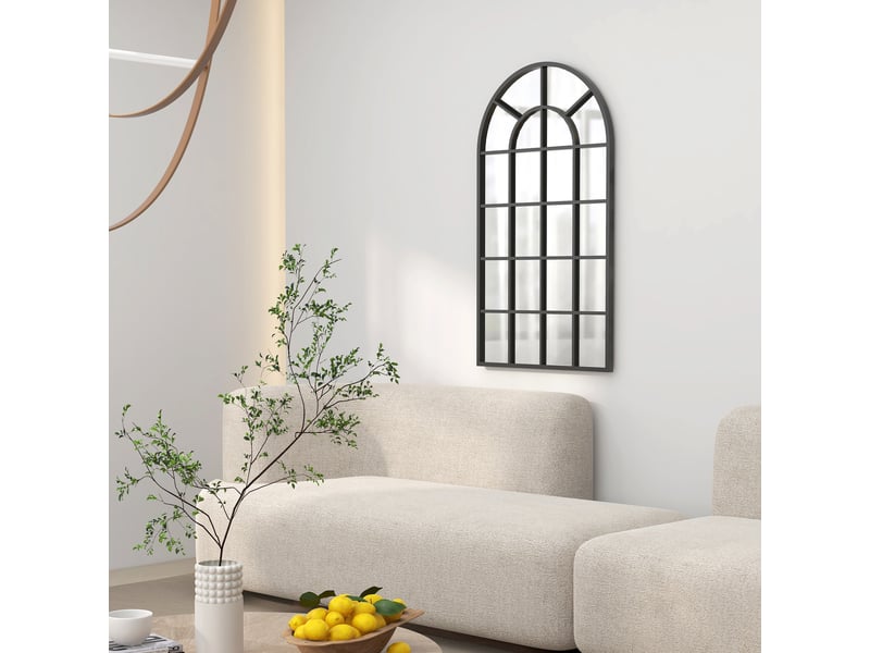 Miroir verrière arche style industriel fenêtre arcade métal noir 110 x 65 cm  - Conforama D
