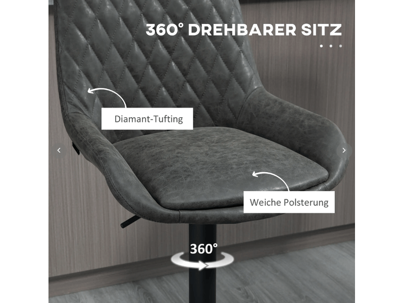  Tabouret de bar réglable avec dossier et repose-pieds, lot de 2, en cuir, gris foncé  - Conforama E