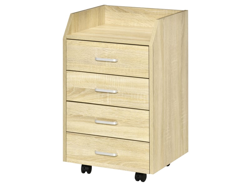  Caisson de bureau rangement sur roulettes 4 tiroirs coulissants mdf et panneaux de particules dim. 40l x 36l x 65h cm naturel  - Conforama B