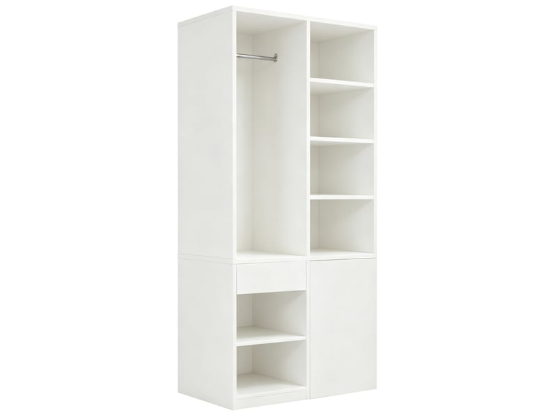  Armoire tcqpz 70 x 50 x 170 cm avec penderie étagères ouvertes 3 tiroirs mdf blanche  - Conforama A