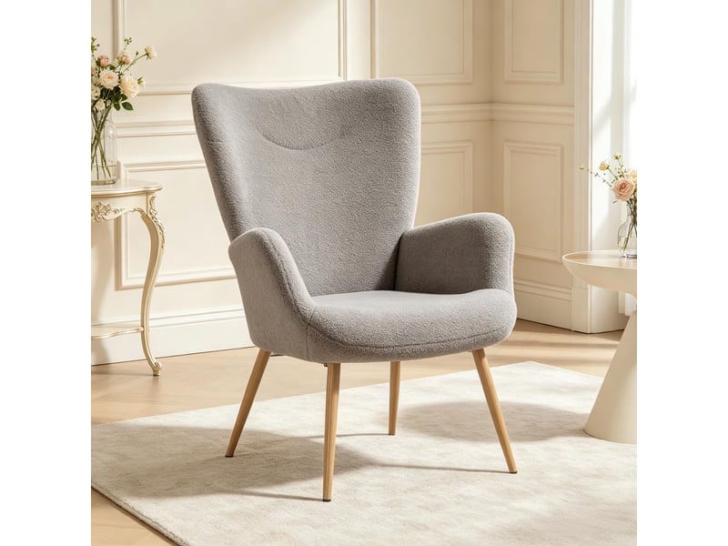  Fauteuil lounge 71x74x97.5cm – individuel design avec dossier haut ergonomique et pieds effet bois – polyester - gris  - Conforama E