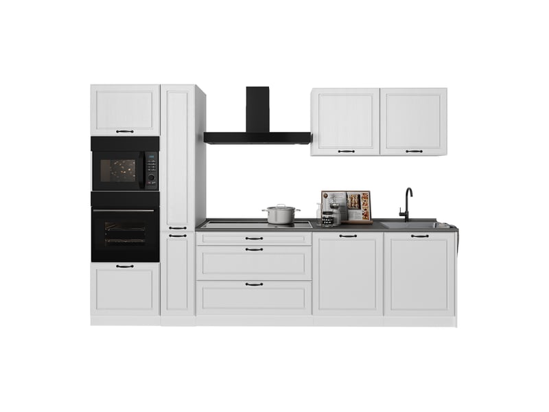  Vicco cuisine, blanc campagneblanc, 310cm plan de travail chêne doré  - Conforama E