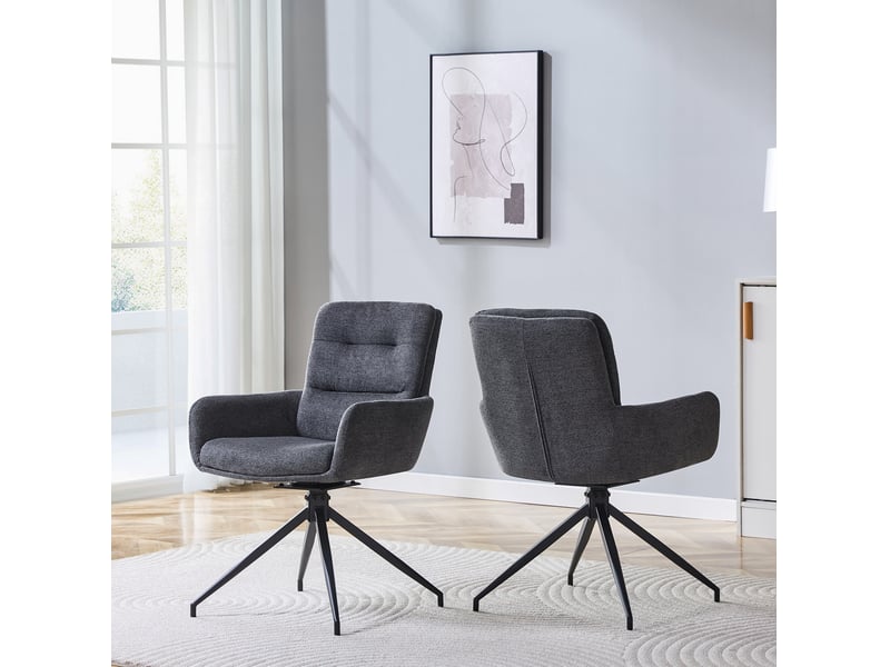  Lot de 2 chaises de salle à manger 49x50x85 cm, fauteuil de table cuisine, pivotantes 360°, cadre métal, assise pu, noir et gris foncé  - Conforama B