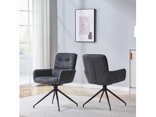 Lot de 2 chaises de salle à manger 49x50x85 cm, fauteuil de table cuisine, pivotantes 360°, cadre métal, assise pu, noir et gris foncé