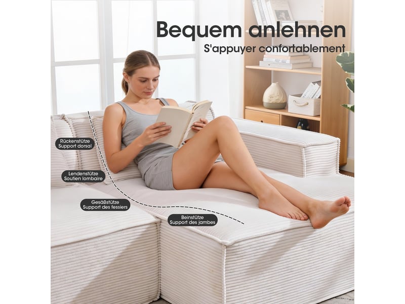 Canapé 3 places en tissu avec 2 coussins, assise ressorts ensachés et mousse haute densité, design épuré  - Conforama E