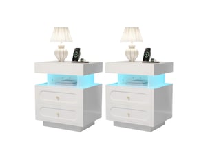 Table de chevet led avec 2 tiroirs et niche ouverte 100 x 40 x 60 cm blanc cravdom