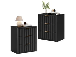 Table de chevet tcqpz 58 x 38 x 64 cm 3 tiroirs mdf noir poignées métalliques dorées