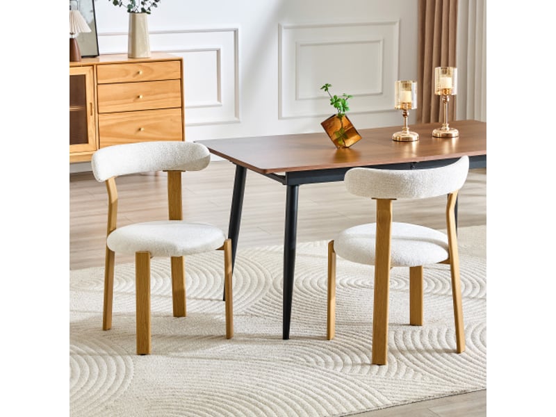  Ensemble de 2 chaises bouclé blanc - dossier ergonomique, pieds antidérapants, hauteur environ 79 cm  - Conforama B