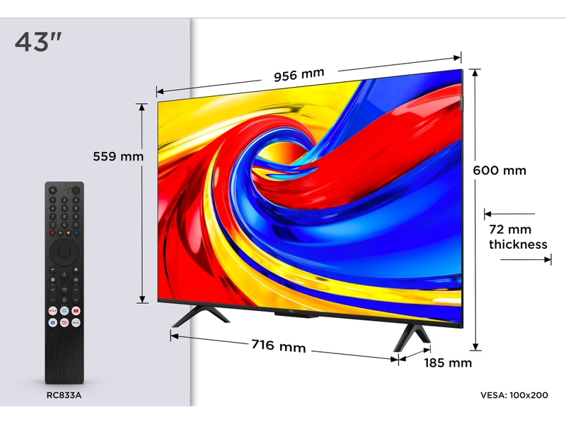  43p7l-tv 43 pouces qled 4k ultra hd smart tv wifi noir  - Conforama D