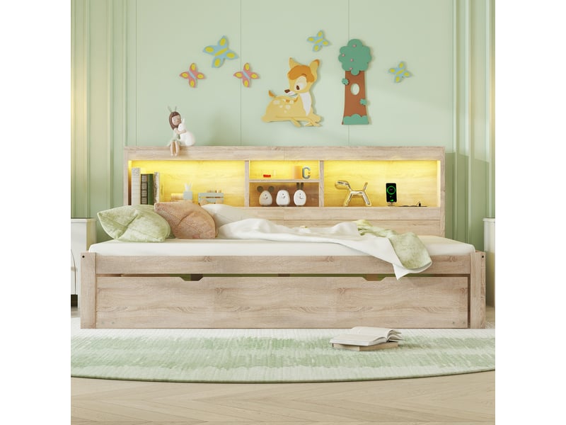  Canapé lit 140x200 avec led et lit gigogne 90x190 - prises usb et rangement  - Conforama B