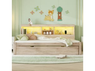 Lit gigogne 140x200 cm <strong>KORFEE</strong>  <strong></strong> coloris naturel