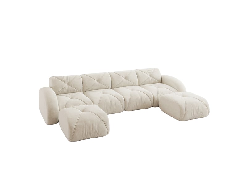  Canapé panoramique en u modulaire avec assise en mousse dense et structure sans cadre, en chenille beige clair  - Conforama A