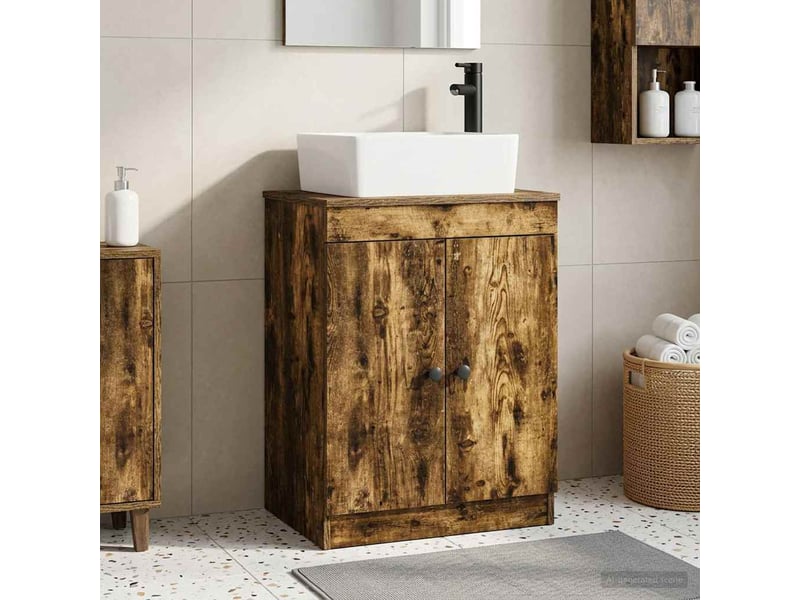  Meuble salle de bain avec évier, meuble de rangement chêne fumé 54x35x83 cm shl7571  - Conforama B
