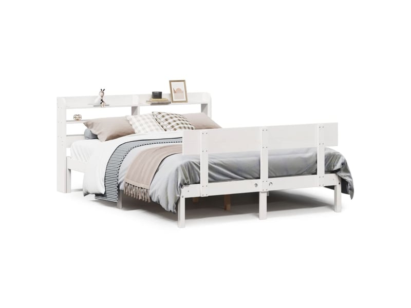  Lit double- lit adulte -  cadre de lit sans matelas blanc 160x200 cm bois de pin massif  - Conforama A