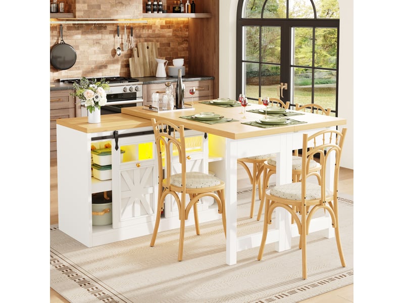  Buffet et table extensible 120-197x40x72 cm et rangments blanc  - Conforama B
