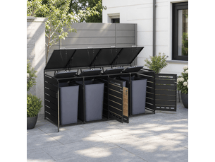 Coffre de jardin métal avec couvercle hydraulique pour 4 poubelles effet bois