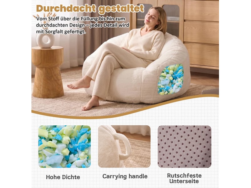  Fauteuil poire modenvie en mousse à mémoire de forme 98 x 98 x 60 cm blanc crème  - Conforama E