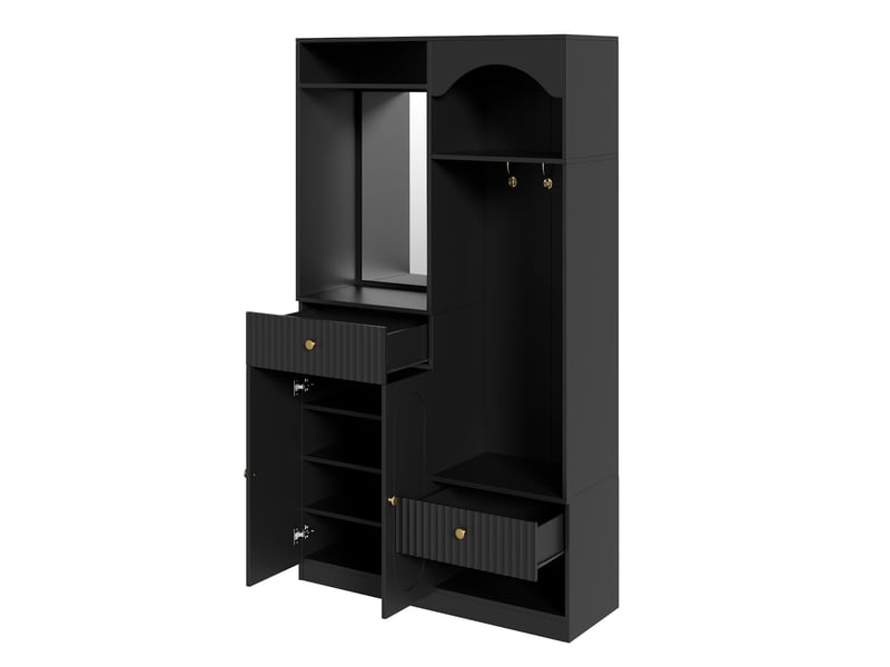  Vestiaire d'entrée avec miroir banc tiroirs et led en mdf noir 100x35x180 cm GL5889S - Conforama B
