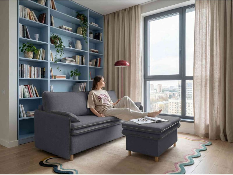  Sam, pouf coffre de rangement, 70x91 cm, gris Sam - Conforama B