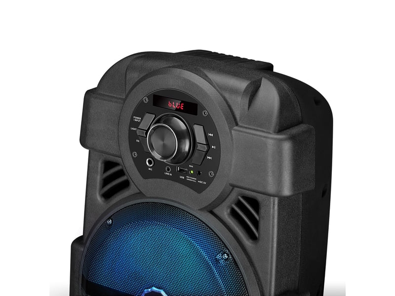  Enceinte autonome mydj sonic08 à led - 400w - application smartphone usb-bt-aux - télécommande + micro karaoké + ovni  - Conforama D