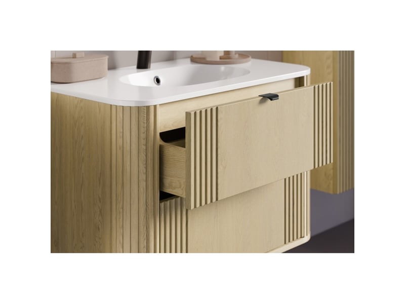  Ensemble de salle de bain kori : meuble sous vasque 100cm + vasque à encastrer + colonne de rangement  - Conforama D