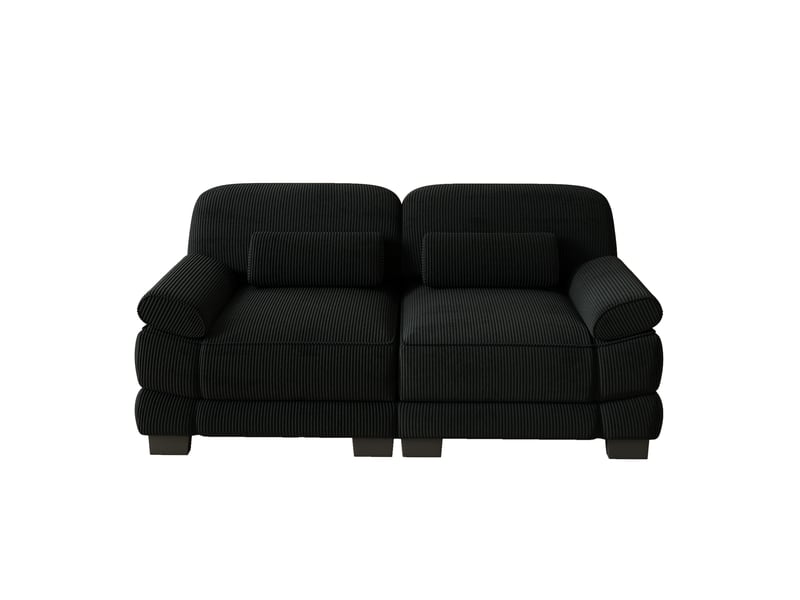 Canapé 2 places en velours côtelé noir, design modulaire, assise profonde, coussin lombaire inclus, 194×88,5×94 cm - Conforama A