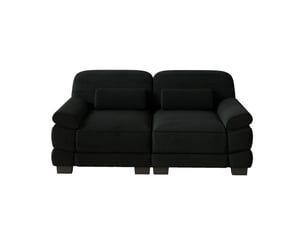 Canapé 2 places en velours côtelé noir, design modulaire, assise profonde, coussin lombaire inclus, 194×88,5×94 cm
