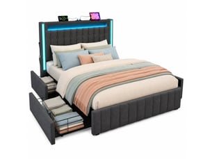 Lit avec rangement 160x200 cm <strong>OKMYHOME</strong>  <strong></strong> coloris gris