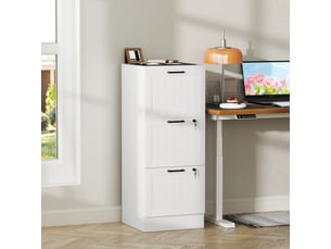 Caisson bureau, meuble rangement bois 3 tiroirs et serrure, barres de suspension réglables, 40 x 40 x 101 cm, blanc