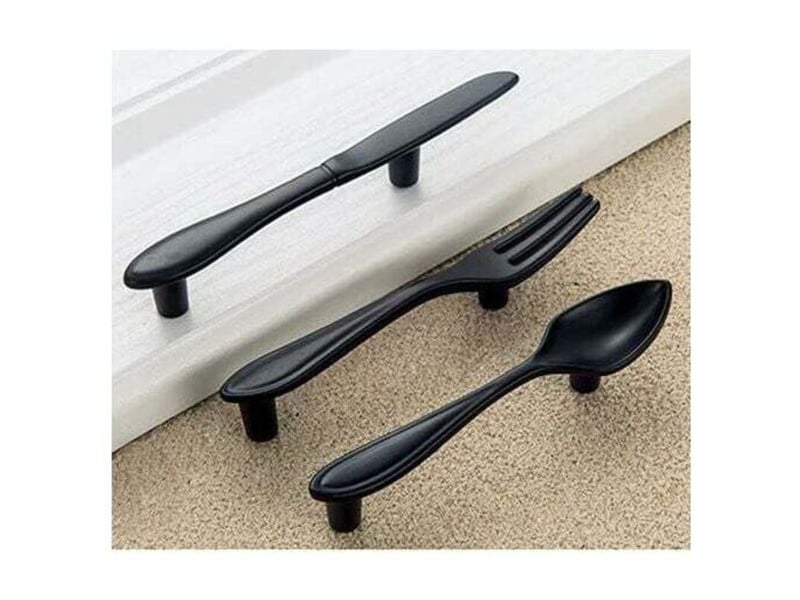  Lot de 3 poignées d'armoire en forme de cuillère à couteau en forme de fourchette poignées de porte trou central 7,6 cm noir mat  - Conforama C