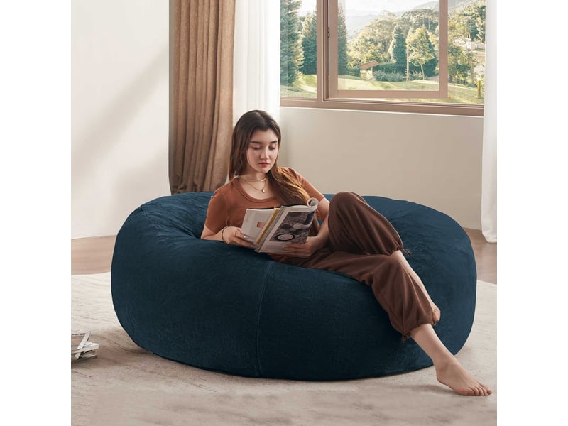 Pouf repose-pieds bleu en flanelle, assise confortable avec mousse à mémoire, dimensions 120x120x60 cm pour salon, chambre, dortoir  - Conforama B