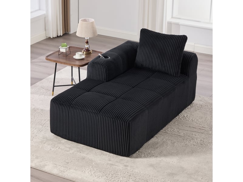  Canapé 2 places en velours côtelé noir avec porte-gobelets intégrés et poches latérales pratiques  - Conforama W