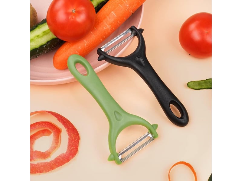  2 x éplucheur universel en acier inoxydable, économe manuel, poignée ergonomique, pour fruits et légumes (noir + rouge)  - Conforama E
